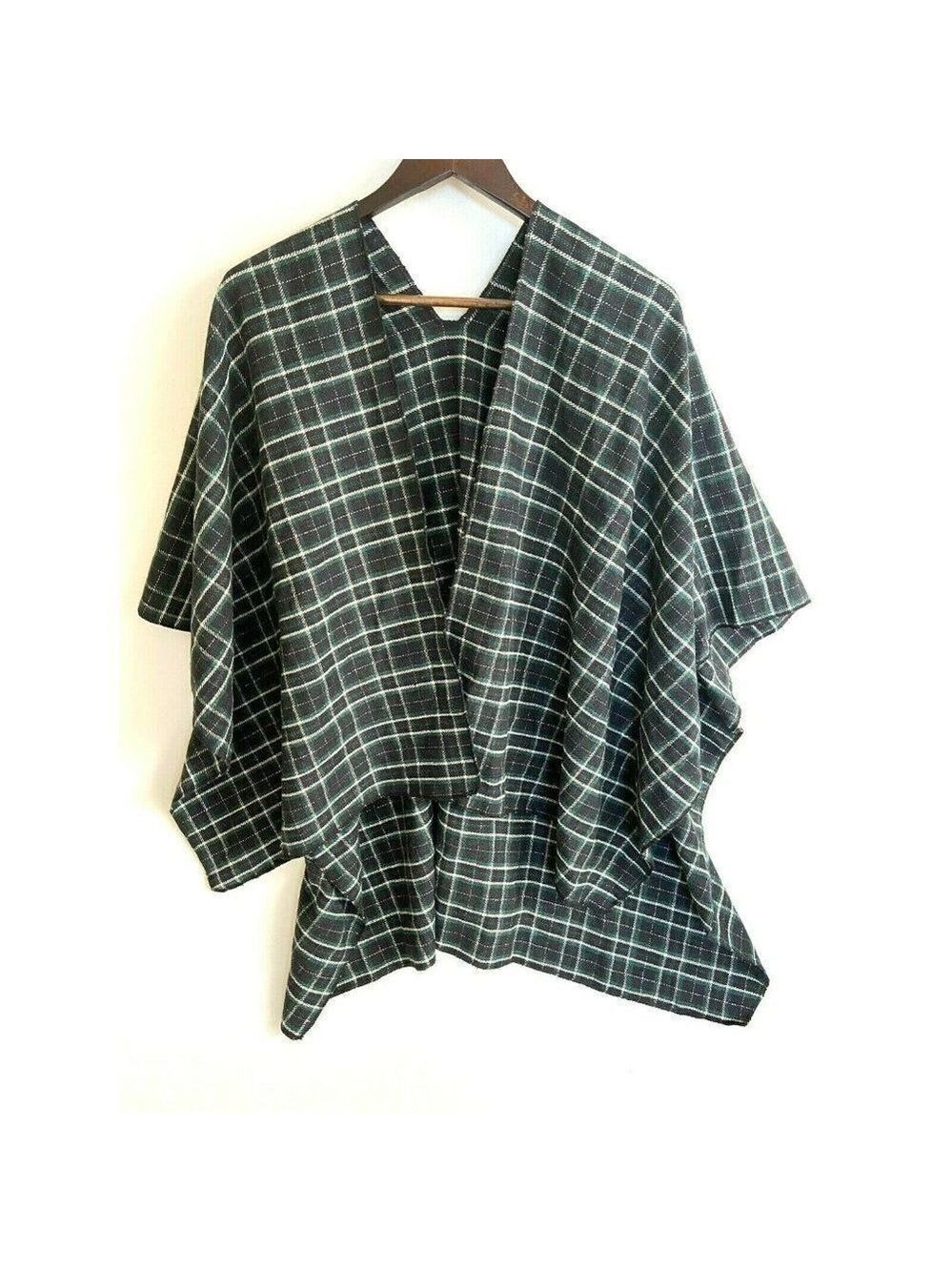 Black Plaid Women Cape One Size